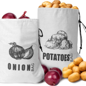 Potato Bag, Potato Storage Bag, Potato and Onion Storage Bag, Reusable Storage Bags with Drawstring & Side Zipper for Pantry, On-Woven Material, Eco-Friendly, Stylish Storage Solution