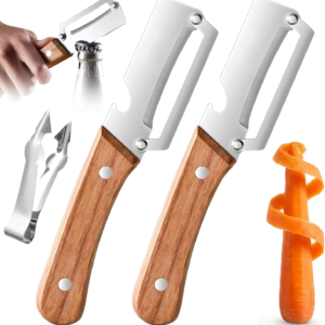 Zero Snag Wooden Peeler, 2026 New Zero Snag Wooden Kitchen Tool, Multifunctional Vegetable Peeler with Bottle Opener, Stainless Steel Blade Peeler with Wooden Handle for Fruit Veggie (2Pcs)
