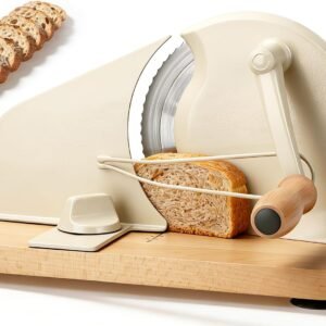 Manual Bread Slicer, Adjustable Thickness 0-2Cm with Scale Line, Hand Crank Bread Slicer with Suction Cups & Metal Guide