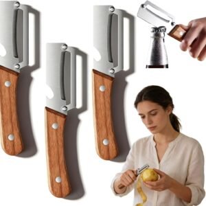 Zero Snag Wooden Peeler, Multi-Functional Vegetable Peeler for Kitchen, Thickened Wooden Handle Fruit Peeler, Ultra Sharp Stainless Steel Blades with Bottle Opener for Potato Pumpkin Papaya (3PCS)
