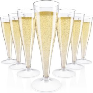 50 Pack Plastic Champagne Glasses for Wedding,140Ml Reusable Clear Champagne Flutes,Shatterproof Plastic,Twist-Lock Design, Eco-Friendly Thick Cups for Party, Thanksgiving, Birthday(140Ml-Clear)