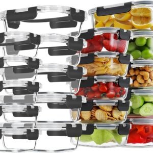 20 Pack Glass Food Storage Containers with Lids, Glass Meal Prep Container Set, Airtight Lunch Bento Boxes, Food Container for Microwave, Oven, Freezer and Dishwasher, BPA Free
