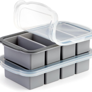 2 Pack Silicone Freezer Tray with Lid - Soup Freezer Container Molds - Large Ice Cube Tray-Freeze Storage Food Soups & Meal Prep (2, Grey)