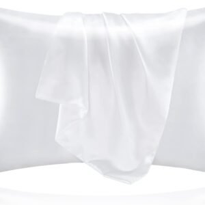 Silk Pillow Cases Pack of 2 - Silk Pillowcase with Envelope Style, Soft Smooth Cooling Natural Silky Pillow Cover for Women Men-(48X74Cm) (Natural White)
