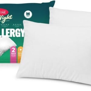 Good Night Allergy Sensitive Pillow – Medium Height, Medium Softness – Ultrafibre Fill, Bioguard Protection, Cotton Cover – Machine Washable – Australian Made – 2 Pack