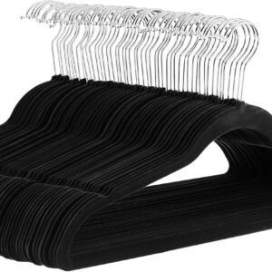 Slim, Velvet, Non-Slip Suit Clothes Hangers, Black/Silver - Pack of 30