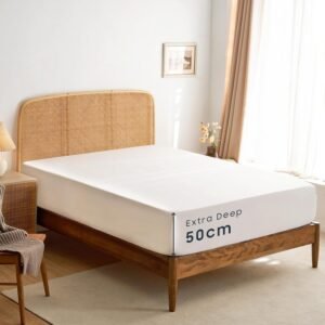 - Extra Deep King Fitted Sheet 1 Piece - 50Cm Deep Pocket Bed, 1000TC Ultra Soft Microfiber, White, King Size