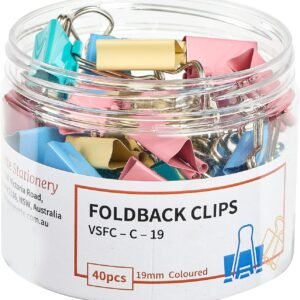 Vignette Stationery Foldback Clips 40 Pack,19Mm Assorted Colours Binder Clips