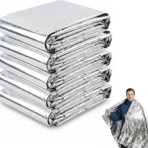 5-Pack Silver Emergency Mylar Thermal Blankets, 130X210Cm Thickened Waterproof