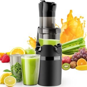 Juicer, Cold Press Juicer and Slow Juicer Machine - 1L Masticating Juicer with Quiet Motor & Reverse, Wide Chute for Whole Fruits & Vegetables, High Yield, 200W, Bpa-Free (EL18, Dark)