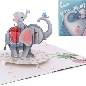 3D Pop up Greeting Card for Mom, Cute Elephant Mother and Baby Design
