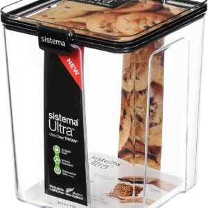 Ultra Tritan Airtight Pantry Storage Container | 2.75 Litre Large Food Storage Container | Stackable | with Locking Clips | Bpa-Free | Clear with Black Accents