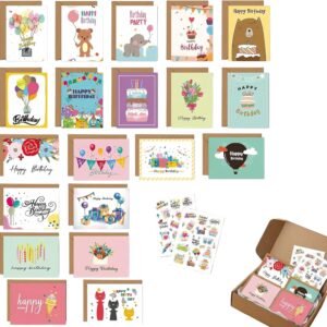 20 Pcs Unique Birthday Cards, Birthday Card Pack, Designs Blank inside