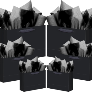 10PCS Black Gift Bags with Ribbon Handles Mulit Assorted Sizes Gift Wide Bags