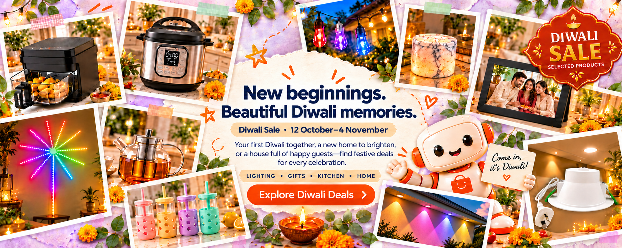 New beginnings. Beautiful Diwali memories. SATYAmarket Diwali Sale, 12 October to 4 November. Lighting, gifts, kitchen and home.
